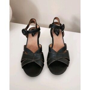 Clarks Women's Black Leather Open Toe Mary Jane‎ Strappy Closed Toe Sandals  7M